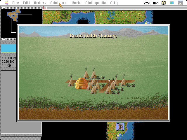 Sid Meier's Civilization (Macintosh) screenshot: Berlin builds granary