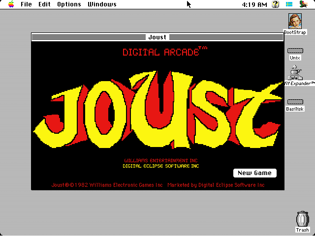 Joust (Macintosh) screenshot: Title screen