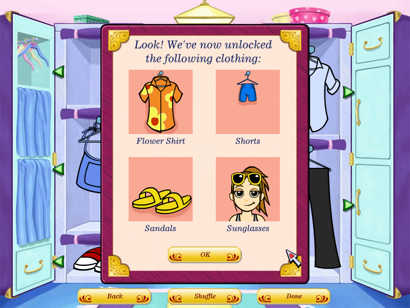 Diner Dash: Flo on the Go (Windows) screenshot: Completing levels can unlock new clothing for Flo to wear