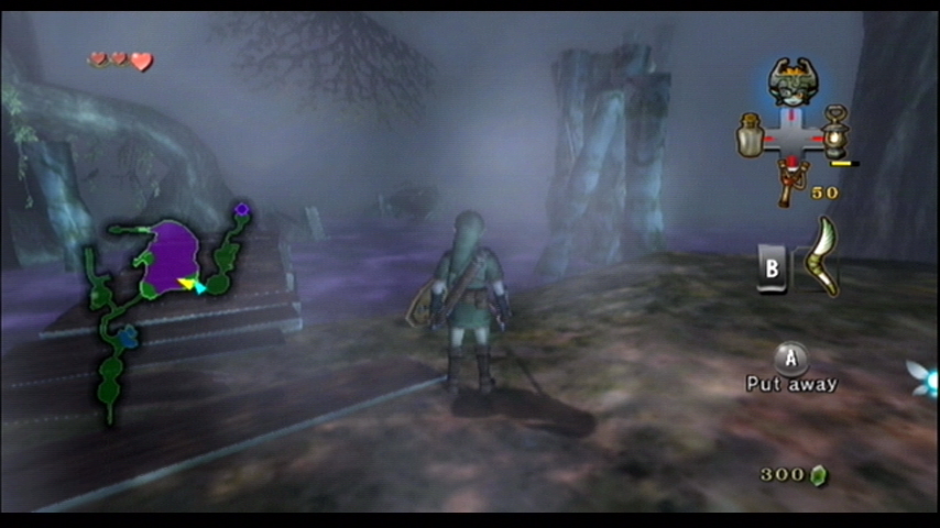 The Legend of Zelda: Twilight Princess (Wii) screenshot: Trouble arrives; don't touch that deadly purple fog...