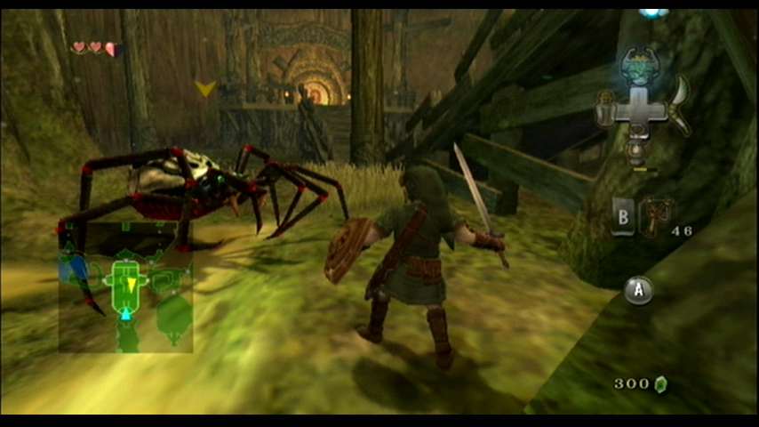 The Legend of Zelda: Twilight Princess (Wii) screenshot: Being attacked by a giant spider!