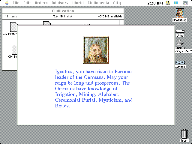 Sid Meier's Civilization (Macintosh) screenshot: Ignatius, chieftain of the Germans