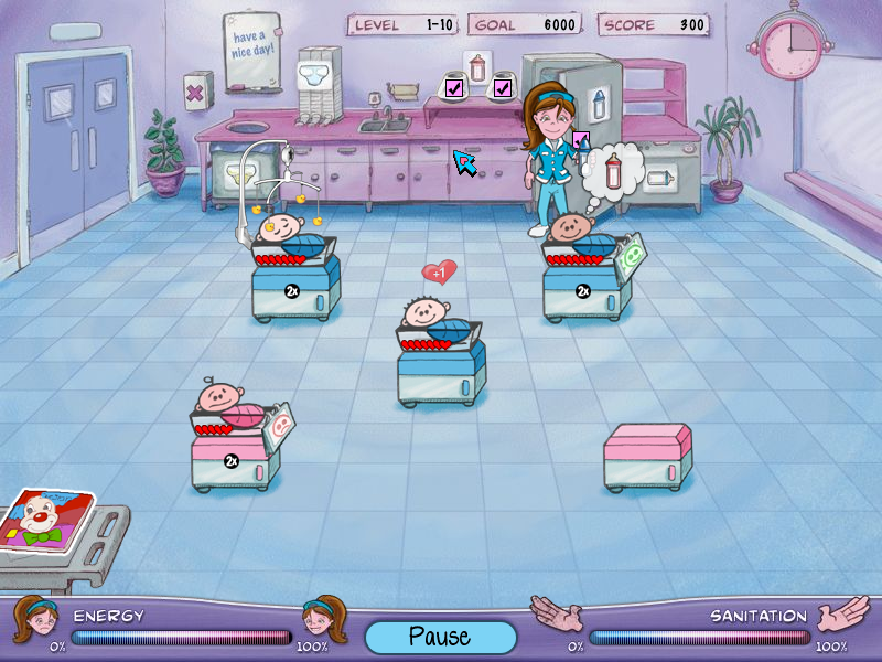 Carrie the Caregiver: Episode 1 - Infancy (Windows) screenshot: A mobile is a good way to slow things down a bit if things get too hectic
