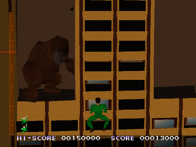 Crazy Climber 2000 (PlayStation) screenshot: Donkey Kong waits in the shadows.