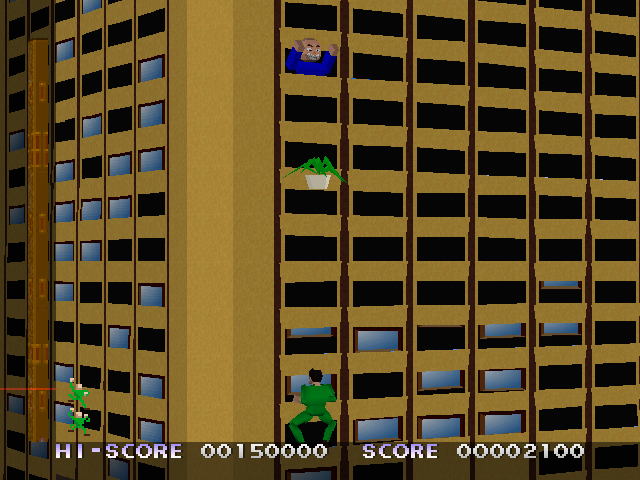Crazy Climber 2000 (PlayStation) screenshot: You little runt! Try doing that from where I'm standing.