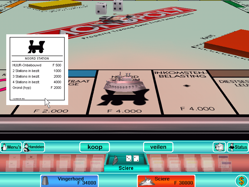 Monopoly (Windows) screenshot: A card pops up if you can buy a new location.