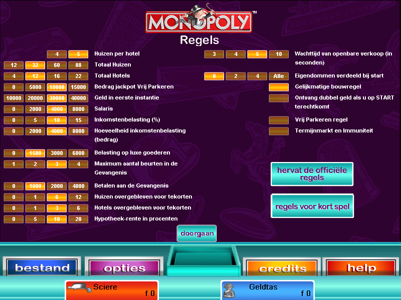Monopoly (Windows) screenshot: New games' settings can be fully customized.