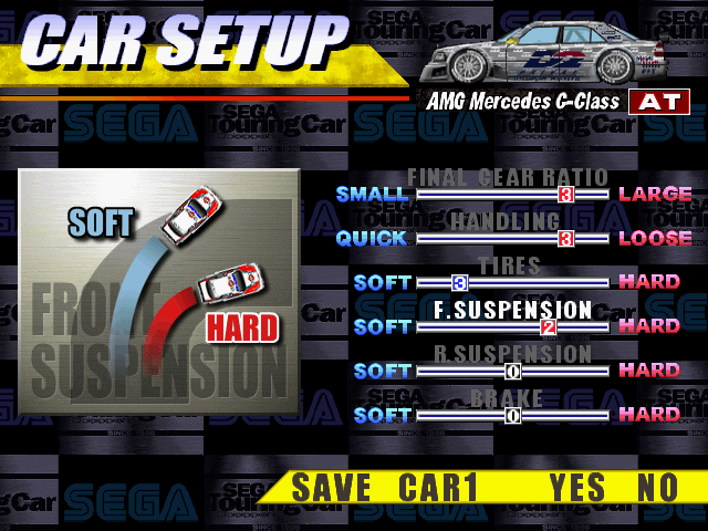 SEGA Touring Car Championship (Windows) screenshot: Tweaking the car is only possible in the PC Side