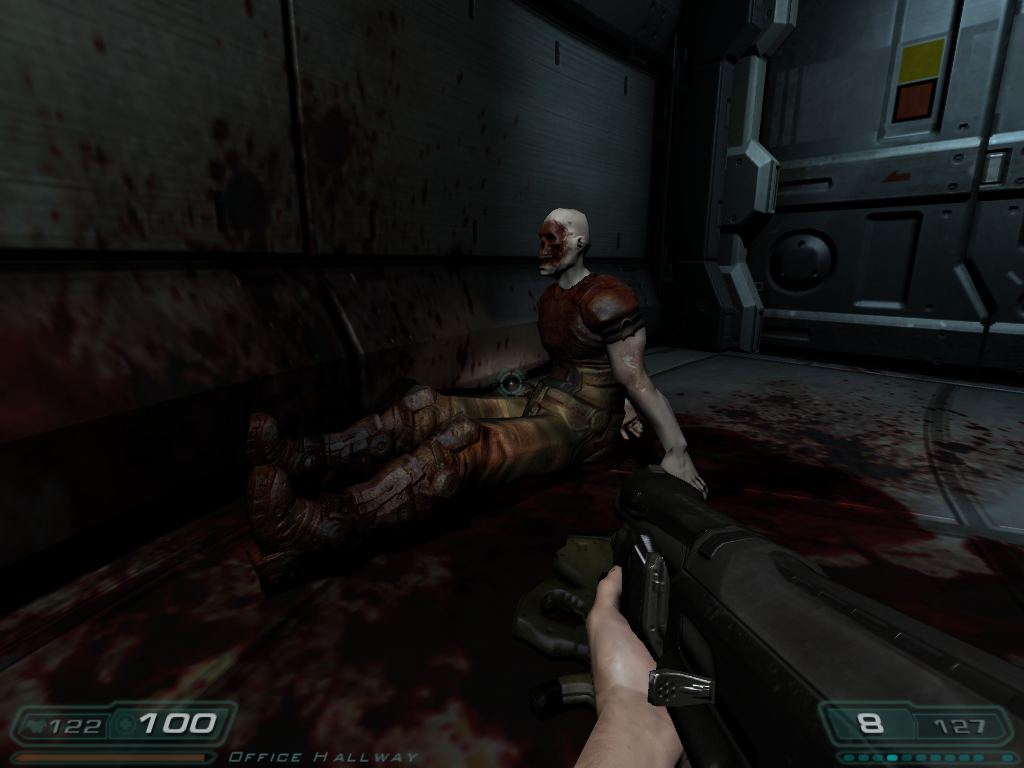 Doom³ (Windows) screenshot: Ugh, thank God it was a nightmare! I dreamed that something chewed my face off.