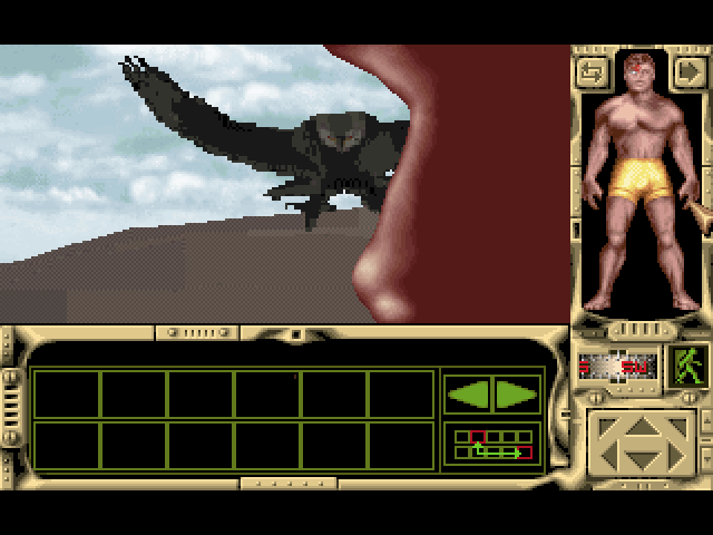 Robinson's Requiem (Macintosh) screenshot: Oh no, the bird has picked out one eye!