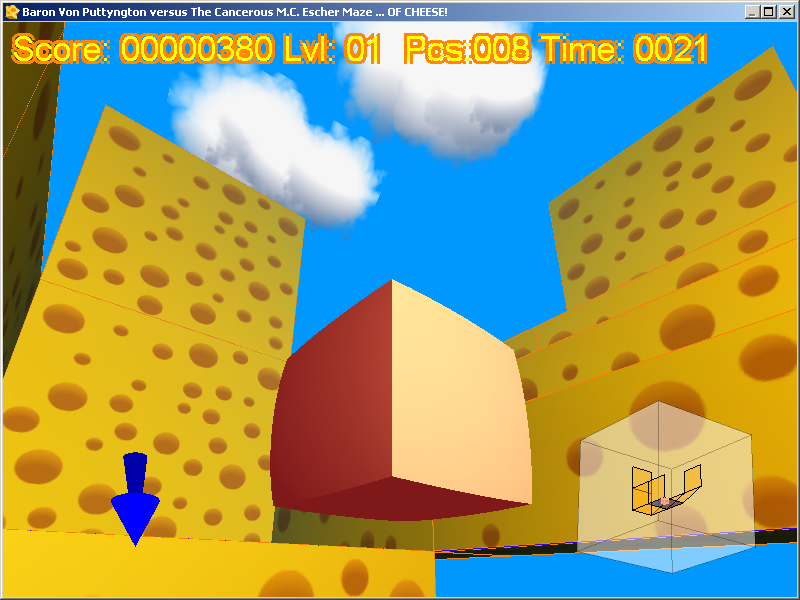 Baron von Puttyngton versus the Cancerous M.C. Escher Maze of Cheese (Windows) screenshot: Move the camera around to better appreciate the fields of cheese springing up around you.