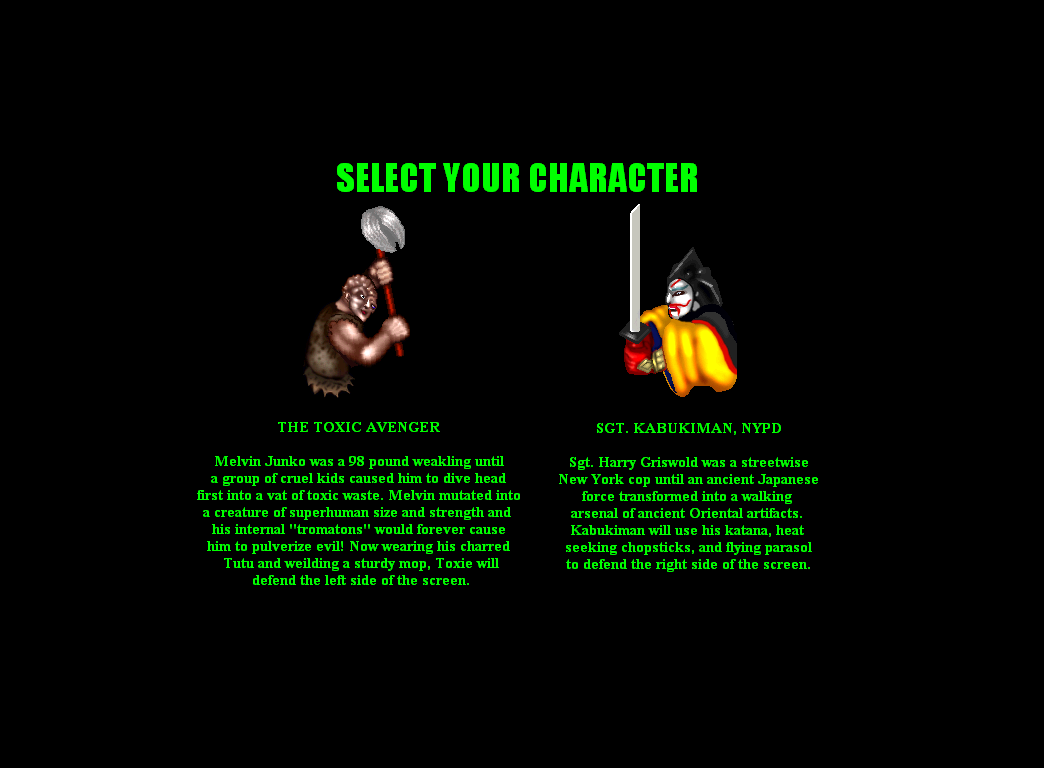 Tromaball (Windows) screenshot: Character selection