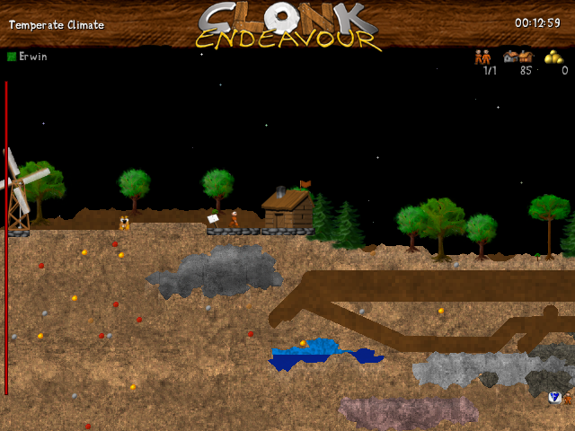 Clonk Endeavour (Windows) screenshot: Building a sawmill.