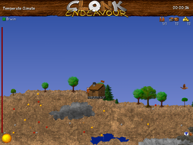 Clonk Endeavour (Windows) screenshot: Carrying treasure back to my base.