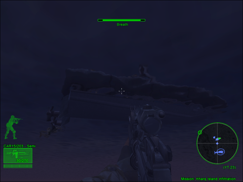 Delta Force: Black Hawk Down - Team Sabre (Windows) screenshot: A boat seen through water.