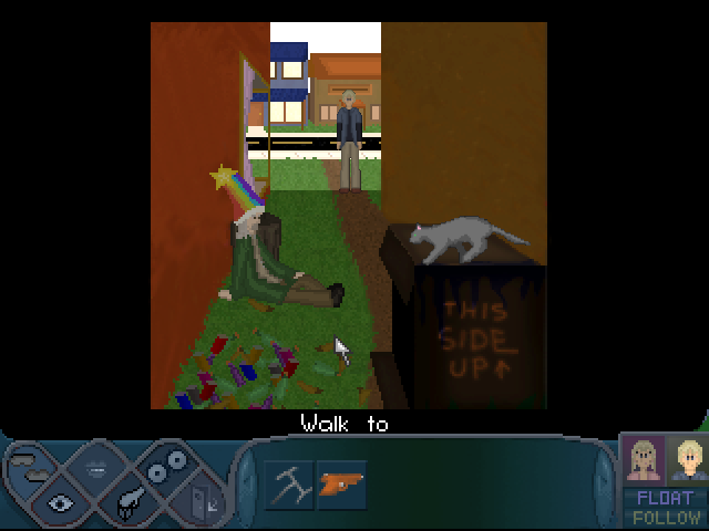 Two of a Kind (Windows) screenshot: A drunk in an alley