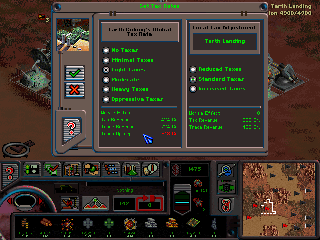 Deadlock II: Shrine Wars (Windows) screenshot: Set tax rates for your colony.