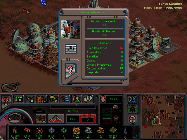 Deadlock II: Shrine Wars (Windows) screenshot: Check your colony's morale.