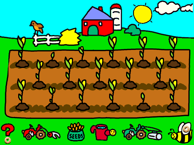 Cheerios Play Time (Windows) screenshot: This is the farming activity -- plow the land, plant seeds, water, and watch the oats grow.