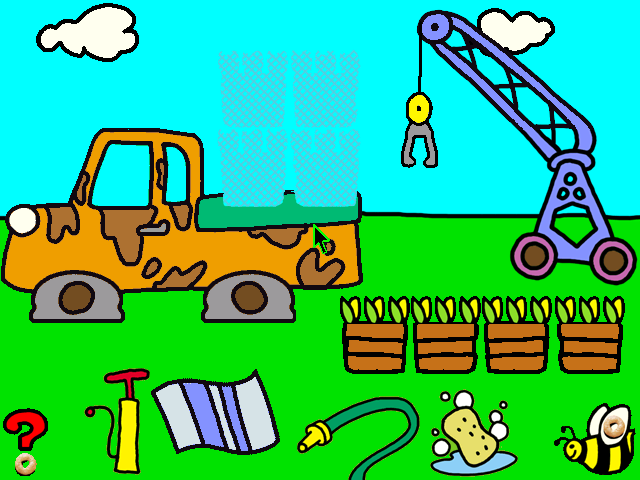 Cheerios Play Time (Windows) screenshot: This is the truck you have to use to deliver the oats; wash it first.