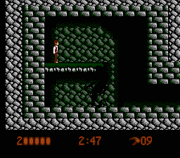 Bram Stoker's Dracula (NES) screenshot: The first boss-- a shadow, who cleverly keeps slipping back into the shadow at the right of the screen