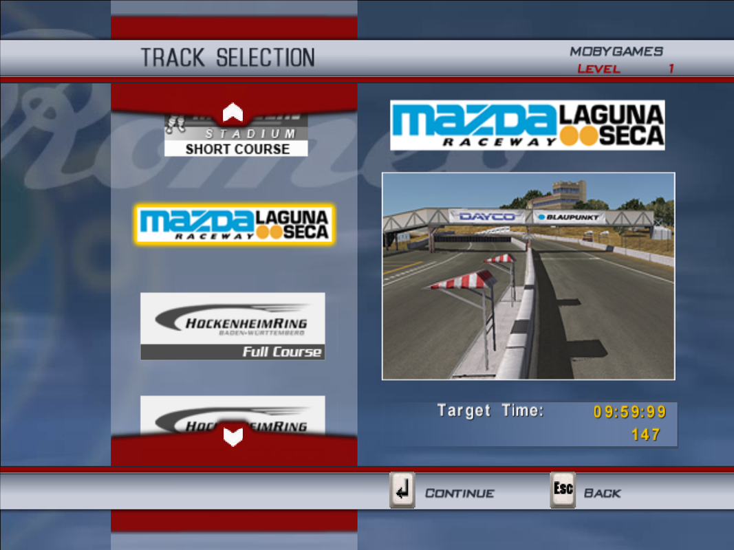 Alfa Romeo Racing Italiano (Windows) screenshot: Track select.
