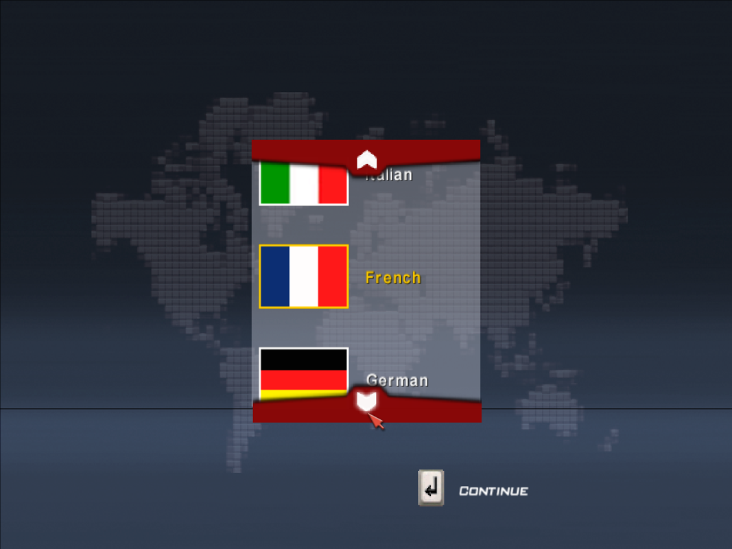 Alfa Romeo Racing Italiano (Windows) screenshot: The game let's you choose from 5 different languages; English, French, Italian, German, and Spanish.