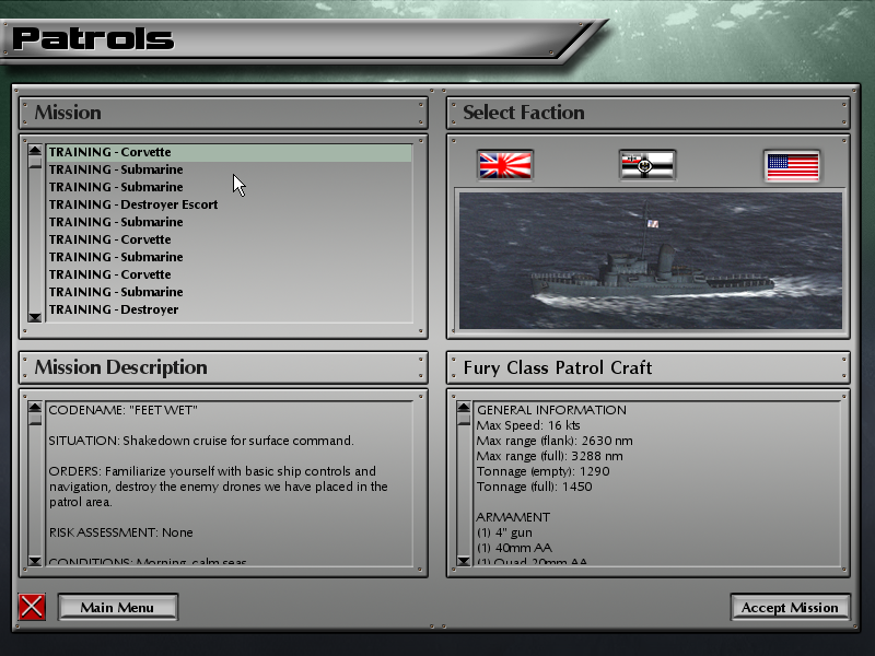 Enigma: Rising Tide (Windows) screenshot: Mission selection