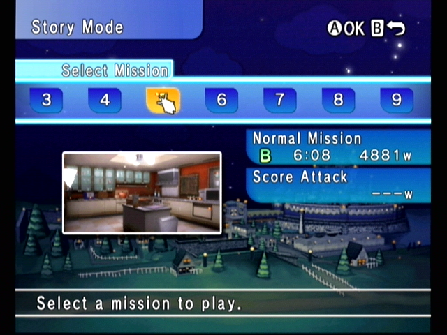 Elebits (Wii) screenshot: Select a mission to play.