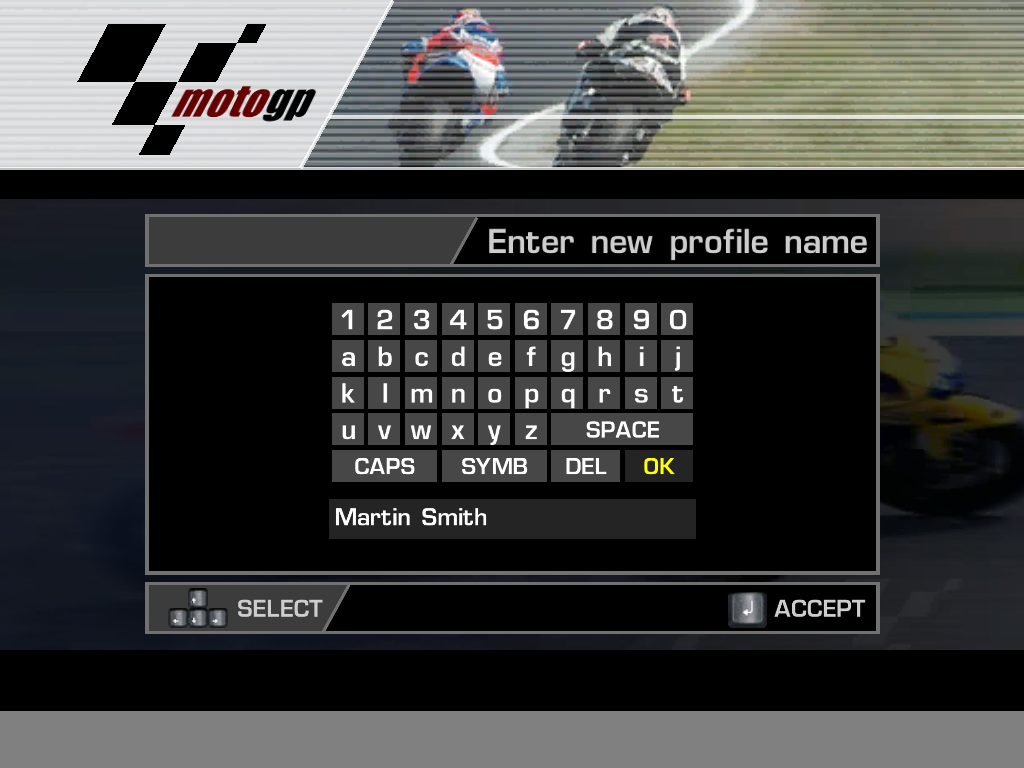 MotoGP: Ultimate Racing Technology 3 (Windows) screenshot: Name entry