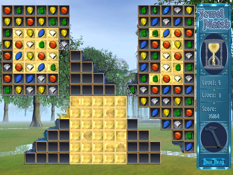 Jewel Match (Windows) screenshot: The locks stop you moving that piece until a line has been made with it