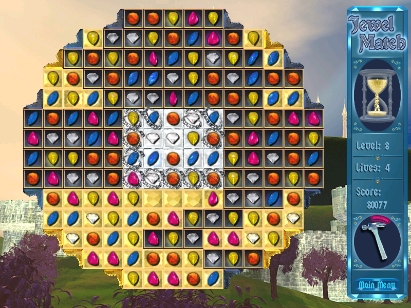 Jewel Match (Windows) screenshot: Silver tiles hide gold tiles - in other words, they need removing twice
