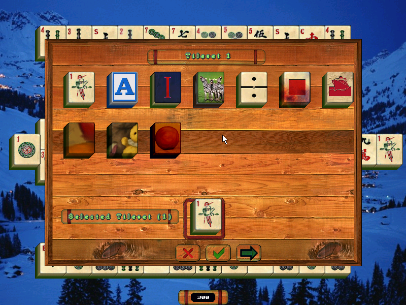 Mahjongg (Windows) screenshot: Tileset selection