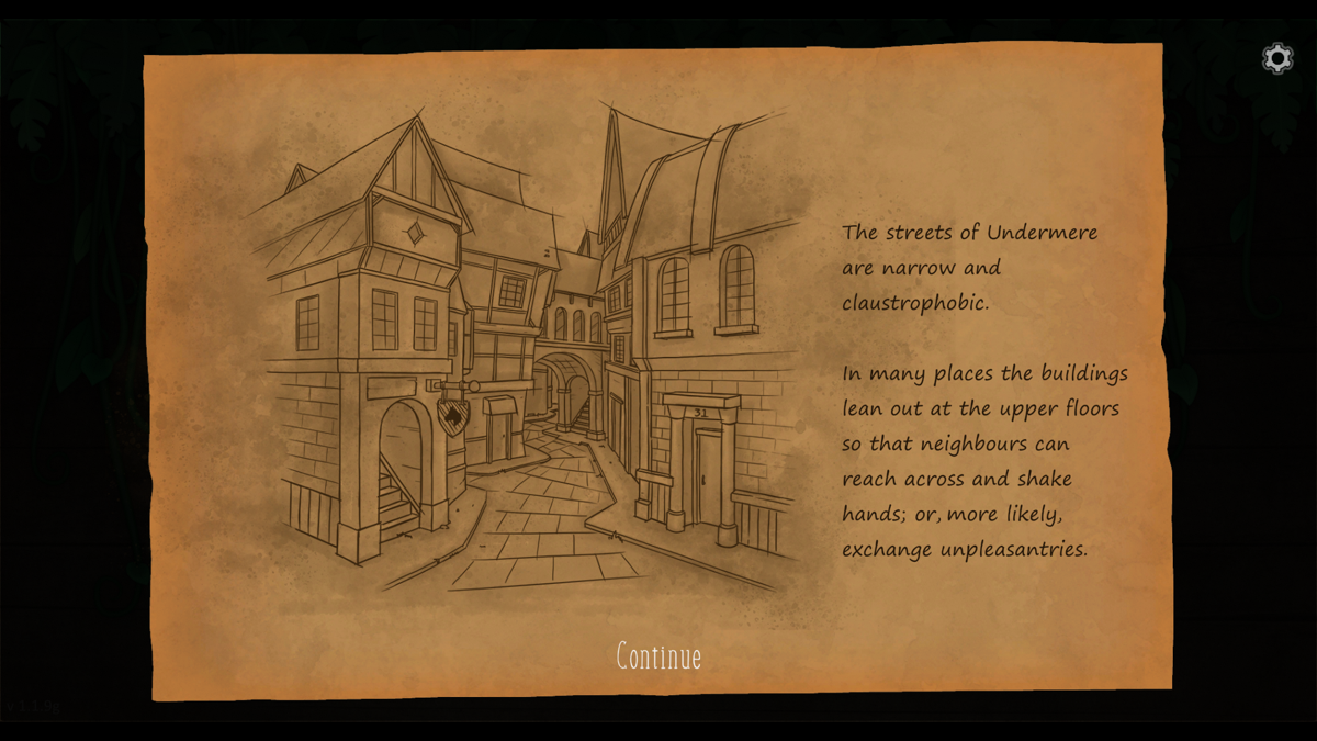 Strange Horticulture (Windows) screenshot: The protagonist has a rather sarcastic view of her town (and, by extension, her patronage)...