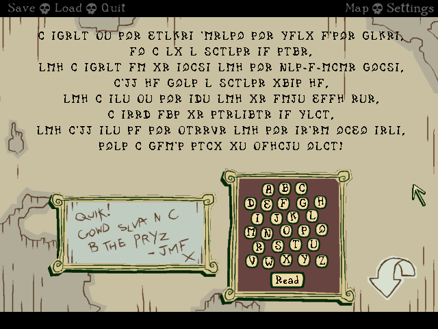 Nelly Cootalot: Spoonbeaks Ahoy! (Windows) screenshot: A very entertaining game where you need to decipher piraglyphics.