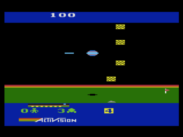 A Collection of Activision Classic Games for the Atari 2600 (PlayStation) screenshot: In the year 2075, your mission is to help the citizens commute to and from work (Cosmic Commuter)!