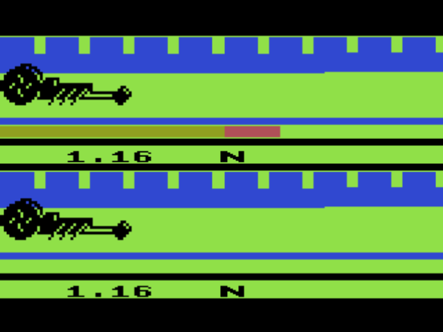 A Collection of Activision Classic Games for the Atari 2600 (PlayStation) screenshot: Be the first car to race across the screen and take your place in the circle's winner (Dragster)!