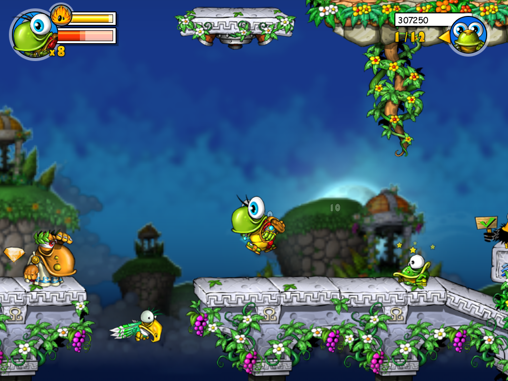 Turtix (Windows) screenshot: Surrounded by enemies.