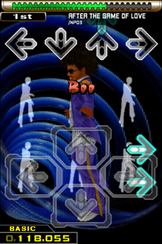 Dance Dance Revolution S (iPhone) screenshot: Missing a beat