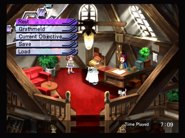 Ar tonelico: Melody of Elemia (PlayStation 2) screenshot: At an inn you can rest, save the game, etc...