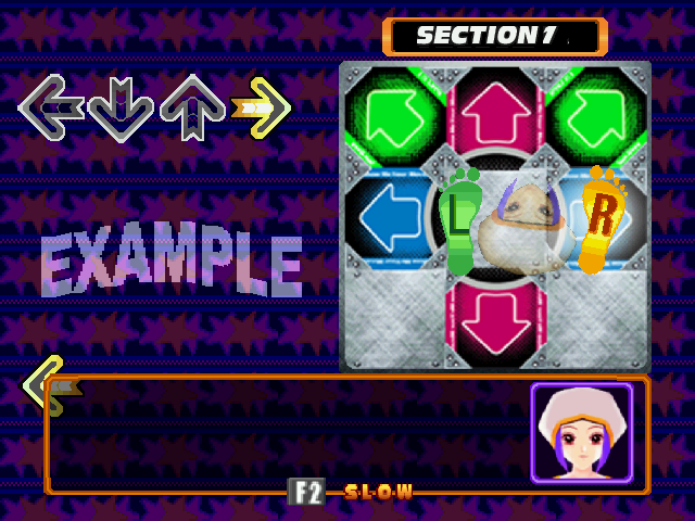 Dance Dance Revolution (Windows) screenshot: But the game also contains a full-fledged lesson mode to teach you how to dance properly.