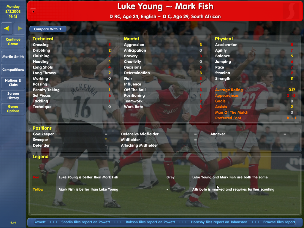 Championship Manager: Season 03/04 (Windows) screenshot: Player comparison - these two are pretty similar