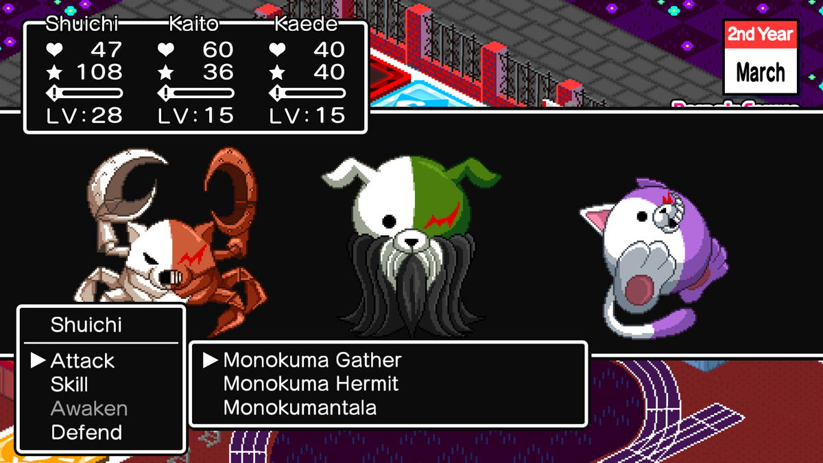 Danganronpa V3: Killing Harmony (Windows) screenshot: To pass exams, you need to beat monsters in turn-based battles