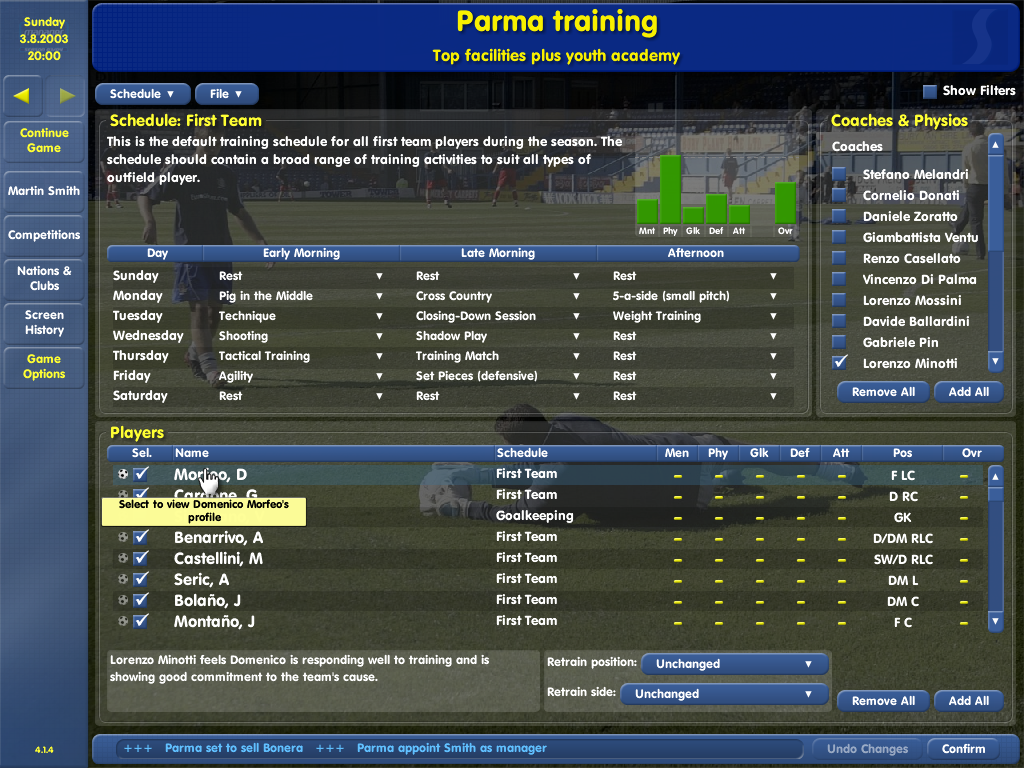 Championship Manager: Season 03/04 (Windows) screenshot: Setting up training