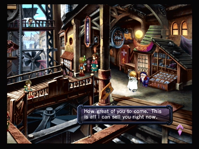 Ar tonelico: Melody of Elemia (PlayStation 2) screenshot: A city; of course there are shops to buy things