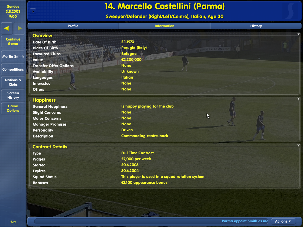 Championship Manager: Season 03/04 (Windows) screenshot: Player contract info