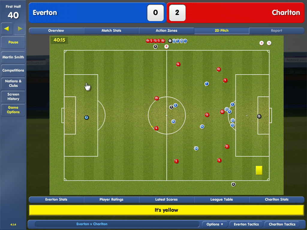 Championship Manager: Season 03/04 (Windows) screenshot: Cards on the pitch time