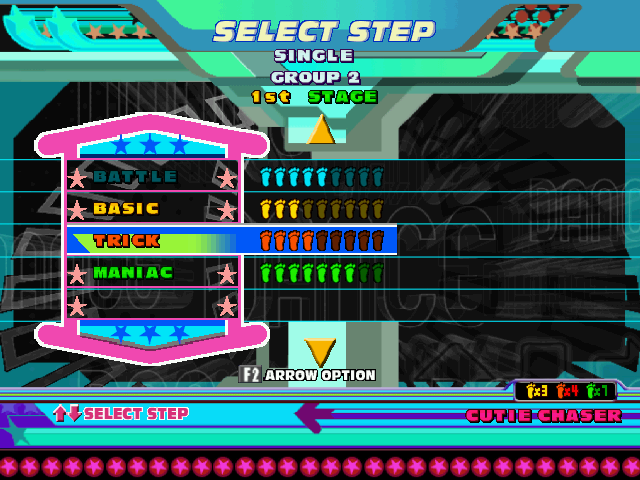 Dance Dance Revolution (Windows) screenshot: There's three difficulty levels per song, as well as a Battle difficulty.