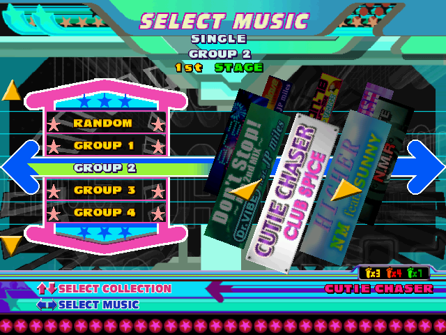 Dance Dance Revolution (Windows) screenshot: There's over 40 songs to play, all within several groups.