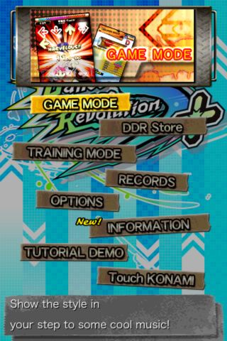 Dance Dance Revolution S+ (iPhone) screenshot: Main menu